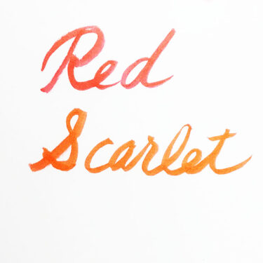 Scarlet 　スカーレットはこんな色　華やかで情熱的な色、　筆ペンで筆記体
